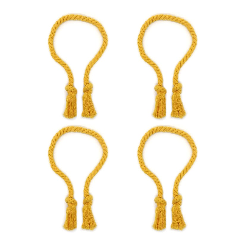 Yteseery 4 Pack Rope Curtain Tiebacks, Natural Cotton Woven Curtain Holdback, Curtain Decorative Holdbacks for Village Rural Boho Style Drapery Tieback, Yellow - Image 2